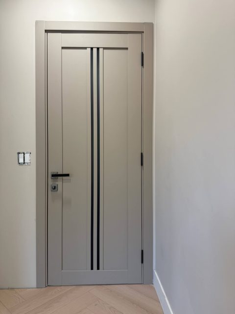 LV-20 Mocca Matt in a minimalist white interior with herringbone oak flooring